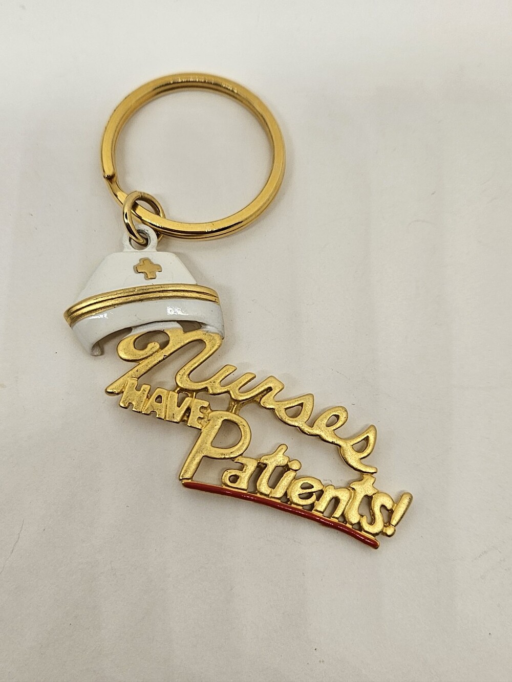 AJC Nurses Have Patients Keychain Enamel Gold Tone Signed